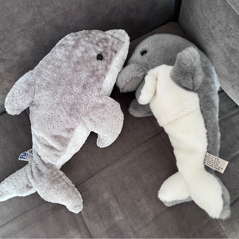 LIKE NEW Grey Dolphin Plush Toy x2